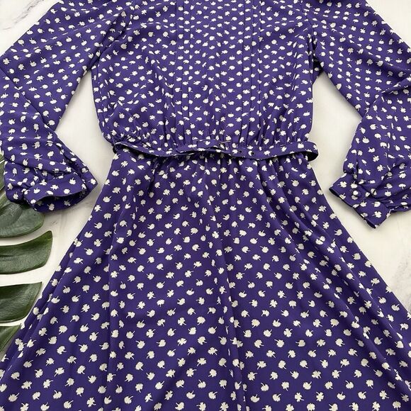 Jonathan Martin Womens Vintage 80s Midi Shirt Dress Size 13/14 Purple Floral - Picture 3 of 11